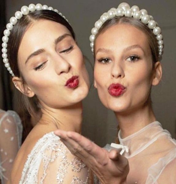 

women elegant big pearls hairband beaded bezel pearl headband hair accessories girls nonslip hairs hoop bezel headdress1351172, Slivery;white