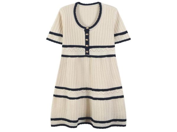 

720 2021 spring summer brand same style dress short sleeve crew neck a line mid calf kint dress luxury womens clothes flora print 5658688, Black