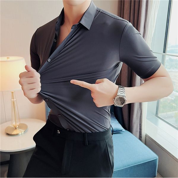 

men's casual shirts browon brand summer for men 2023 solid short sleeve mens business turndown collar office work clothes 230822, White;black