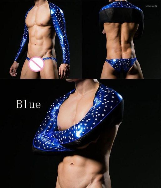 

men039s tank imitation leather vest gold stamping star breatheable faux leather sleeve mesh bodysuit catsuit body suits se3355222, White;black