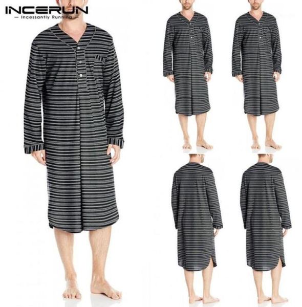 

men039s sleep robes striped long sleeve v neck homewear 2020 leisure nightgown comfy bathrobes pajamas mens kaftan incerun s5x4840726, Black;brown