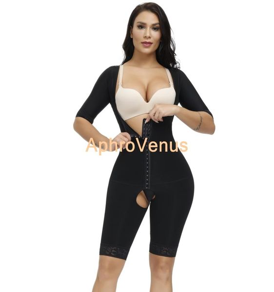 

women bodysuit post surgery compression garment firm control body shaper with sleeves faja shapewear6214870, Black;white