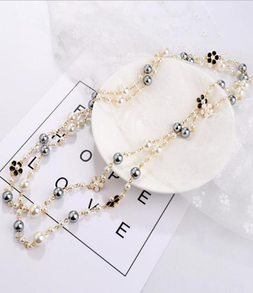 

ladies long pearl necklace pendant wild doublesided drip glaze camellia decorative chain pendant gd11492176064, Silver