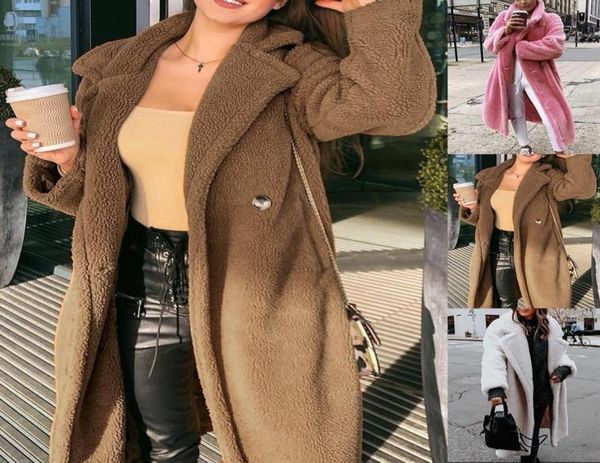 

pink long teddy bear jacket coat winter 2020 thick warm oversized chunky outerwear overcoat women faux lambswool fur coats7080512, Black