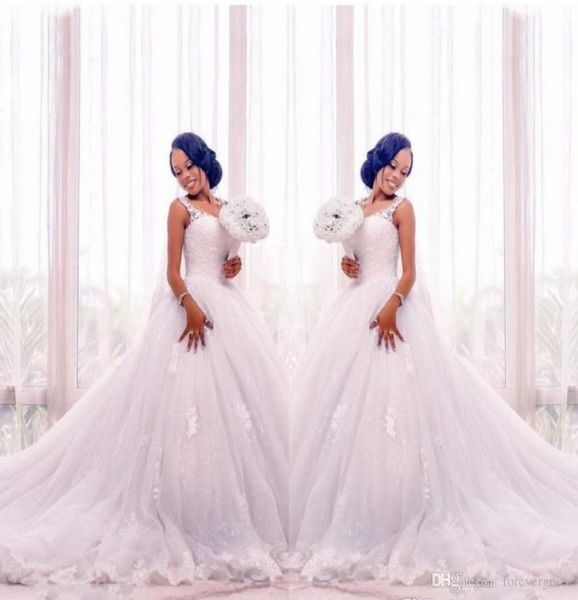 

2019 african black girls white wedding dress with lace applique sleeveless country garden bridal gown custom made plus size4233509