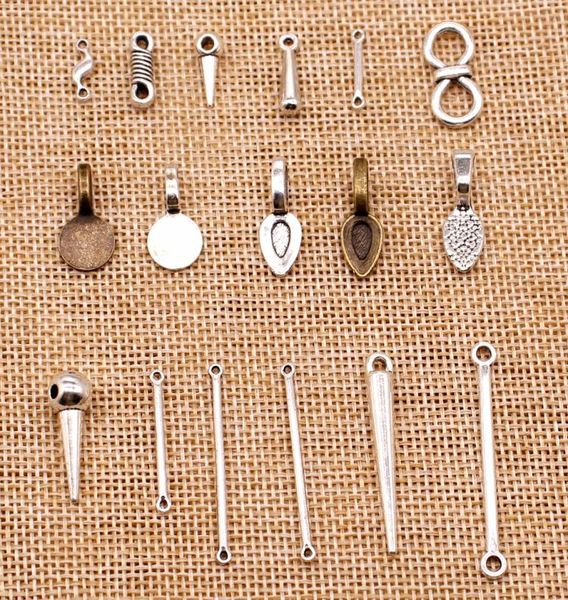 

120 pieces metal charms for jewelry making perforated hole bails beads connector hj2306976550, Bronze;silver