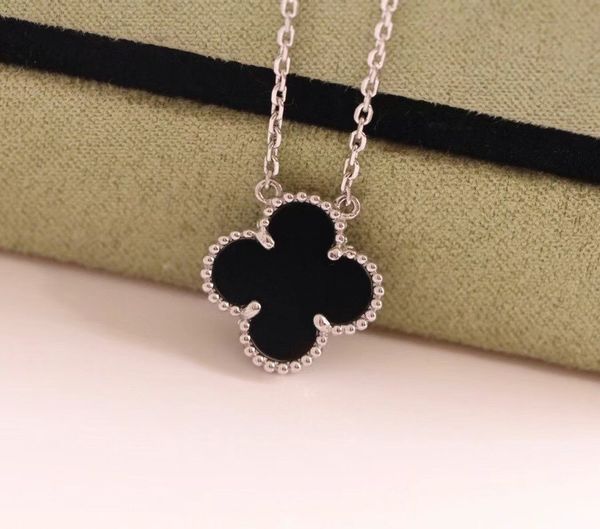 

luxury quality s925 silver charm pendant necklace with black agate have stamp box platinum plated ps7066a, Golden