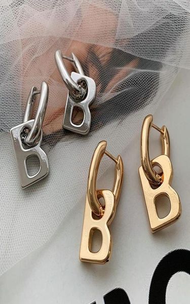 

dangle chandelier kshmir 2021 stylish paris b letter pendant earrings retro high sense stud women geometric punk metal 199764341921540898, Silver