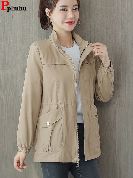 

women s suits blazers korean women trench coats casual lapel drawstring windbreake spring loose gabardina khaki mid length jacket big size 4, White;black