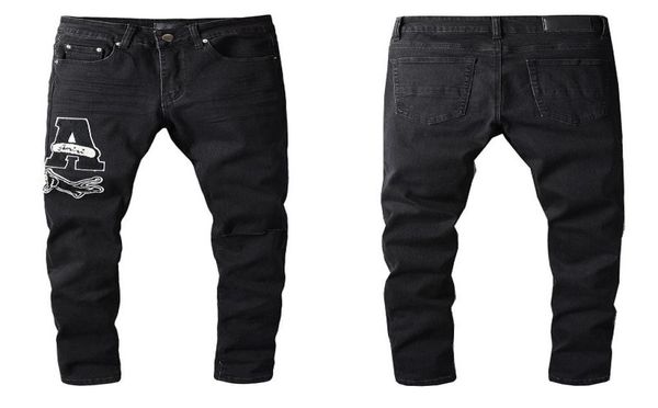 

fashion skinny badge black mens jeans casual slim hiphop jean selection small feet denim pants size 28402498490, Blue