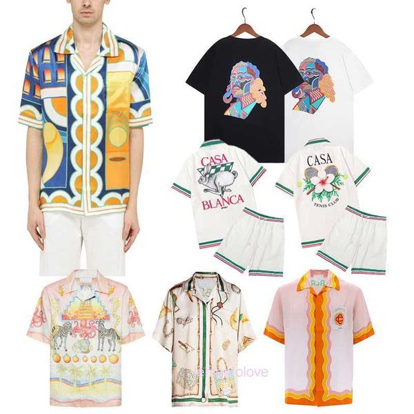 

casablanca designer men t shirt set masao san print mens casual shirt and short womens loose silk shirt tees transportation men tshirt, White;black