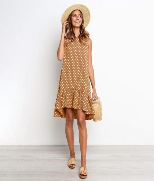 

women summer dress polka dot chiffon sleeveless beach mini casual yellow sundress 2020 fashion plus size dresses for woman6065848, Black;gray