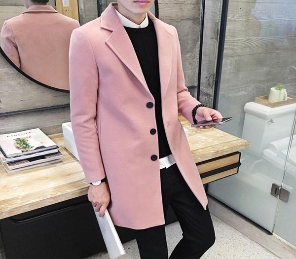 

whole autumn and winter fresh woolen coat lapel coat slim korean male teenager students in the long coat thick tide9075194, Black