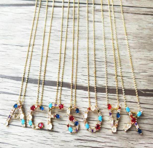 

trendy cz gold big alphabet letter pendant necklacemulticolor cz micro pave and gems stone charms necklace jewelry nk4273576866, Silver