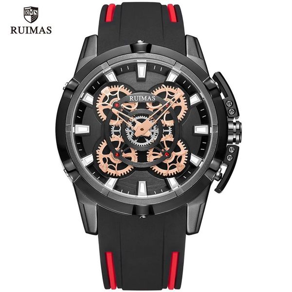 

2020 ruimas luxury men's quartz watches luxury army sports wristwtach man black silicone strap waterproof watch 547253n, Slivery;brown