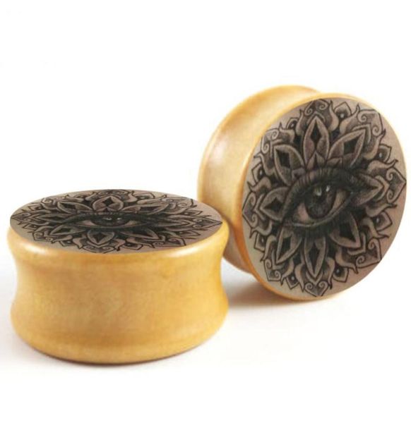 

mandala eye logo ear expander mix 616mm double flared wood ear plug gauge stretcher earring saddle body jewelry piercing5250249, Silver