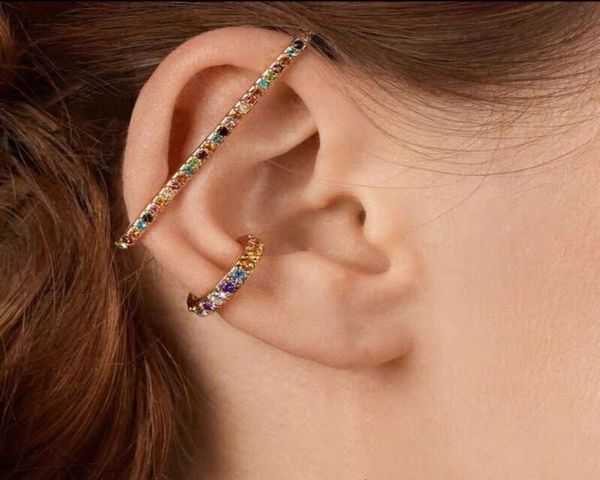 

3pcset rainbow crystal ear cuff women rhinestone clip earrings for women charms jewelry femme circle earring brincos fashion1503629, Silver