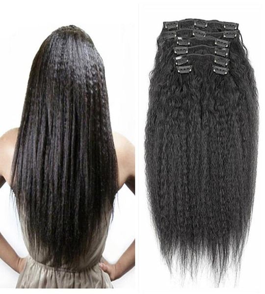 

hl brazilian clip in human hair extensions kinky straight clip ins for african american 100real hair clip in extensions1176881, Black