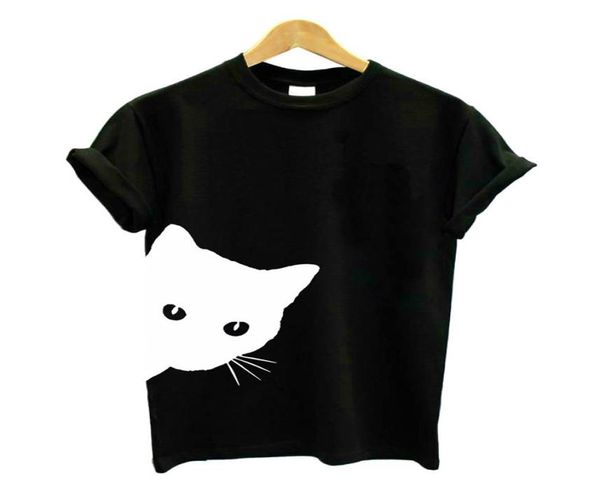 

februaryfrost women funny cat looking out side print tshirt casual cotton t shirt for lady girl tee3256097, White