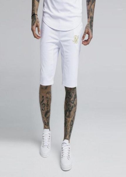 

men cotton sik silk embroidery gyms fitness bodybuilding casual joggers workout brand sporting short pants sweatpants sportswear12508331, White;black