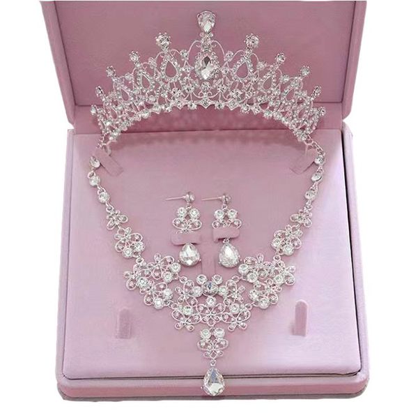 

crown necklace earrings three piece bridal headpieces wedding party dress accessories designer diamond headbands birthday party sh6634998, Silver