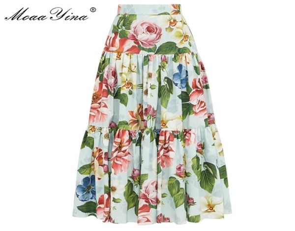 

moaayina summer women rose floralprint elegant skirt 21031102031267, Black