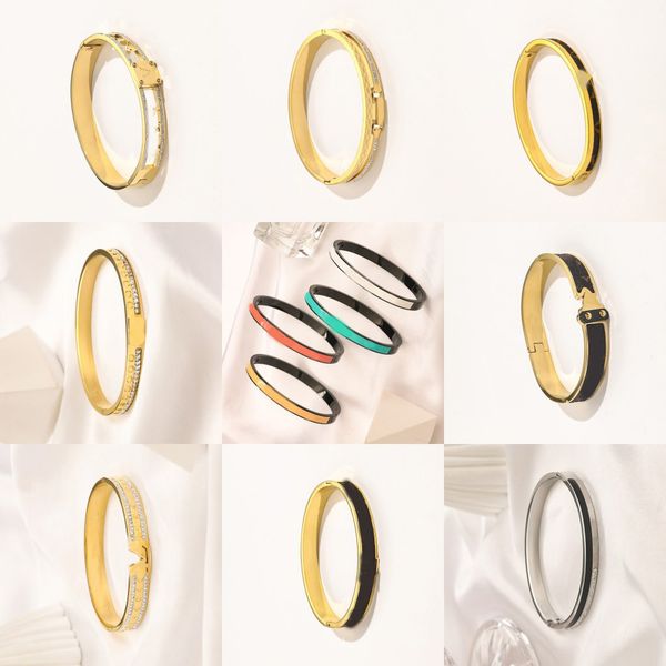 

20styles crystal letter bracelet man woman 18k gold plated bracelet luxury jewelry designers stainless steel cuff bracelets unisex, Black