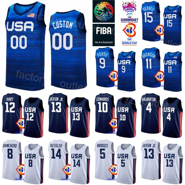 

print united states basketball 9 bobby portis jerseys us 2023 world cup 5 mikal bridges 10 anthony edwards 7 brandon ingram 14 walker kessle, Black;red