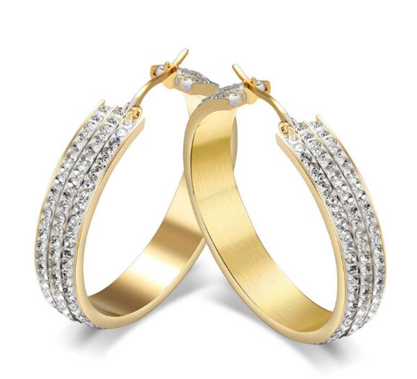 

new arrival party style xmas gift high qality lastest new stainless steel gold round hoop earring austrian crystals women gift3399819, Golden;silver