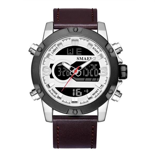 

sport watches waterproof genuine dual display quartz wristwatches big dial fashion cool man 1320 digital watch led men312z, Slivery;brown