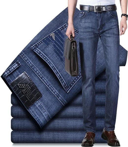 

men039s jeans summer thin regular fit elastic italy eagle brand fashion business pants male smart causal denim trousers2305027, Blue