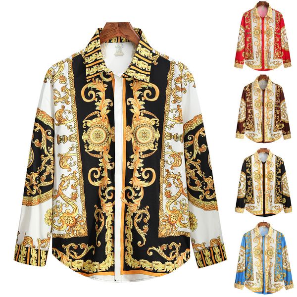 

men's casual shirts men's royal long sleeve shirts casual slim fit tee soft and smooth fashion print shirt male party oversized lu, White;black