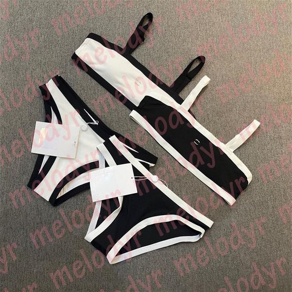 

women swimwear set designer letter bikini summer vacation padded swimsuit girl swim bathing suit239u, Black