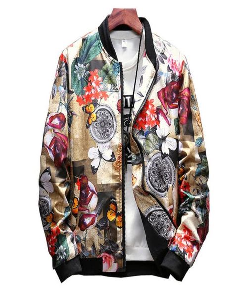 

floral jacket men flowers print casual jackets new stand collar floral bomber jackets baseball jacket hip hop streetwearla459 t209138186, Black;brown