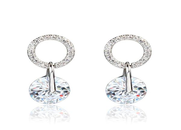 

women temperament shiny big zircon earrings silver round pendant 925 needles wedding jewelry earrings whole ladies noble wild 5797568, Golden;silver