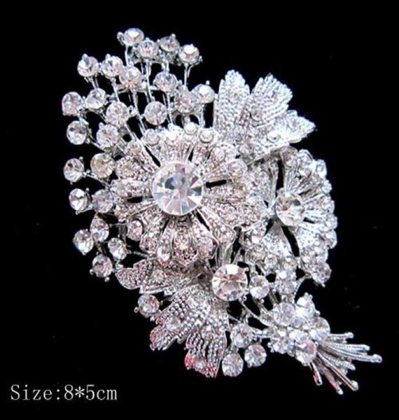 

large silver plated clear rhinestone diamond crystal bunch flower boutique brooch8043843, Gray