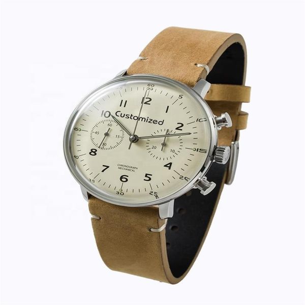 

germany bauhaus style mechanical chronograph watch stainls steel vintage simple wrist watch2642, Slivery;brown