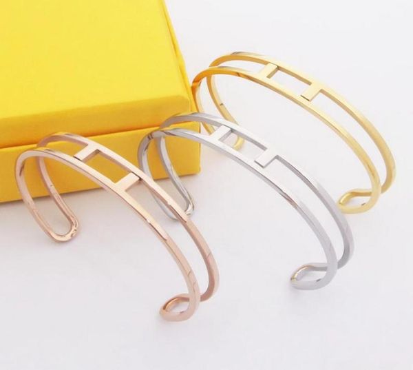

europe americar jewelry lady women titanium steel hollow out engraved letter 18k gold open bangle bracelet 3 color6948906, Black