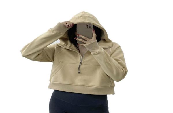 

women halfzip hoodie relaxed fit yoga long sleeve sweatshirts sports jacket hooded gym coat cropped hoodies with thumbhol8163978