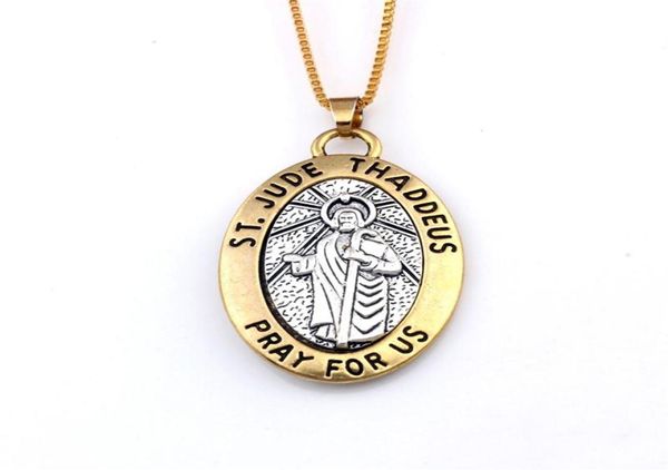 

16 pcs lots of st jude thaddeus pray for us medal religious oval pendant necklace 23 6 inches 29 5x47 5mm pendant a550d258k2125707, Silver