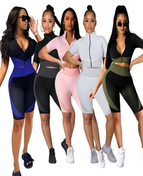 

2022 summer tracksuits women striped printed shorts two piece jogger set biker shorts outfit sheer yoga pants7348282, Gray