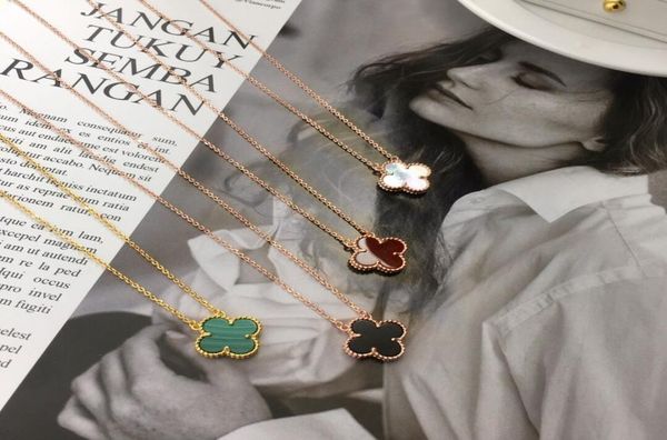 

new arrive 316l titanium steel single motifs grain golden four leaf flowers clover 18k plated gold necklaces 4 colors vc letter pe4323064, Silver