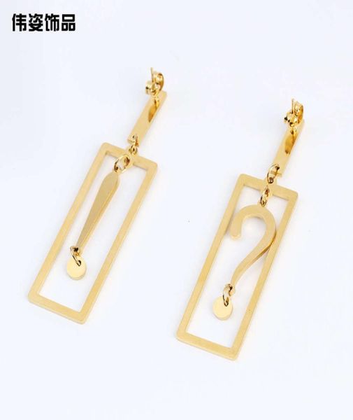

fashion rectangular silver needle exaggerated personality question mark temperament long exclamation point earrings3084638, Golden;silver