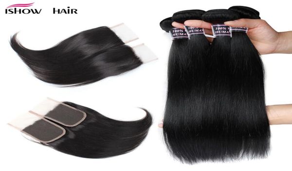 

whole 8a brazilian hair straight with 4x4 lace closure 4pcs hair bundles with closure weaves 4028911, Black