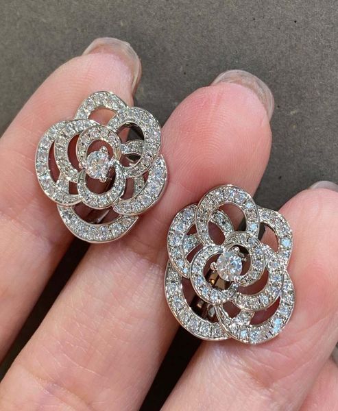 

stud earring hollow design flower style with all diamond for women wedding jewelry gift box packing ps30339539778, Golden