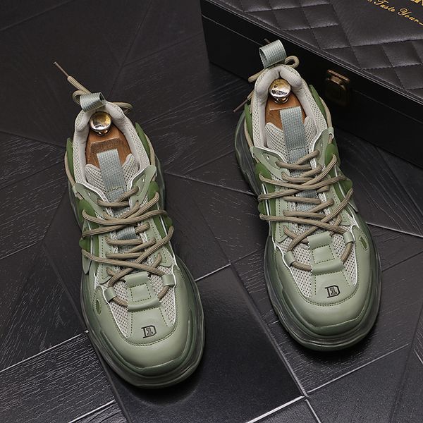 

2024 new fashion green men's platform sneakers comfortable lace-up designer shoes casual men trainers lace-up low sneakers men, Black