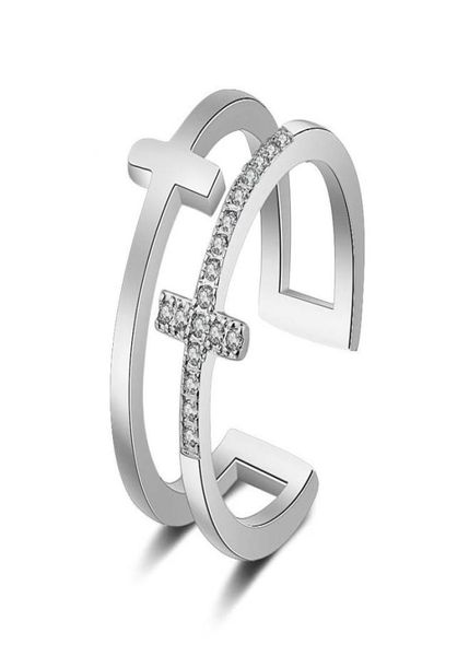 

cluster rings jz tfb rllen sterling silver open double t cross gemstone 925 ring with logo diy jewelry for women2102954, Golden;silver
