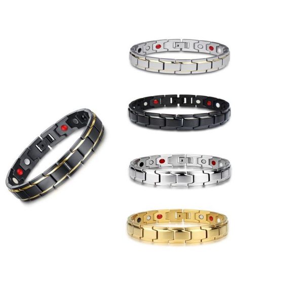 

men women magnetic health bracelet black titanium steel power therapy magnets negative ions germanium bangles1746335, Golden;silver