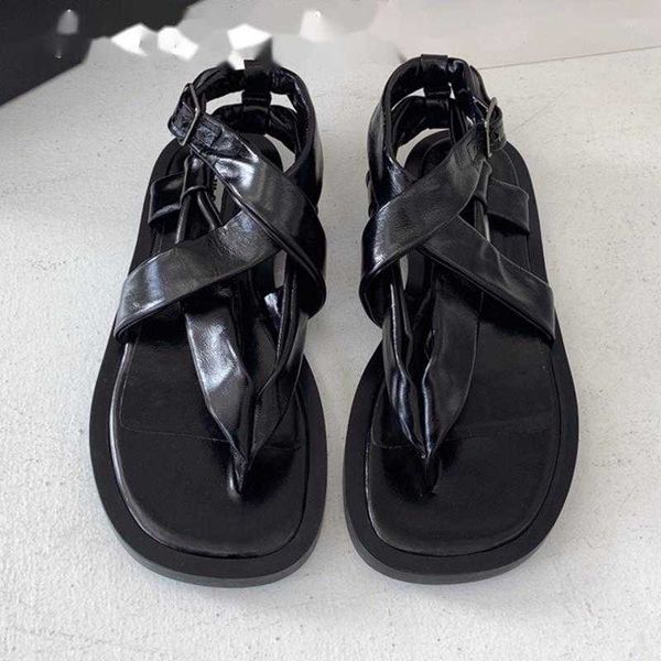 

sandals 2023 woman casual flat women peep toe hook loop holiday beach shoes thick sole versatile, Black
