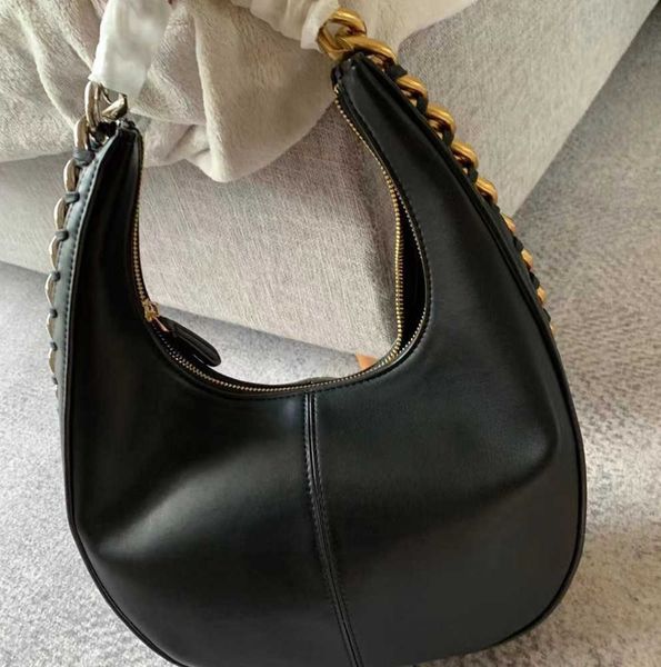 

stella mccartney frayme small zipped shoulder bag women medium leather lady handbag purse hobo bags luxury designer black gold medallion cha